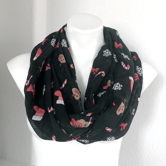🚫Collection Eighteen Infinity Scarf Holiday Christmas Snowflake Black Red - Picture 2 of 6